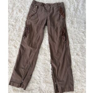 Vintage y2k Z Brand Mens Surplus Fit Cargo Pants‎ Brown Loose Straight Leg Zip